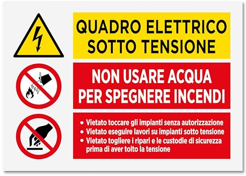 4 Adesivi Quadro Elettrico Sotto Tensione | Dimensioni cm 15x10 | Segnaletica di Pericolo | Resistente alle Intemperie | 4 pz