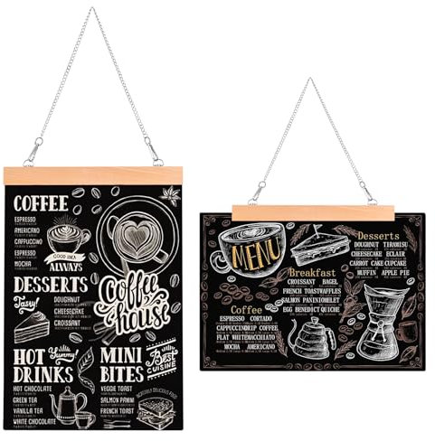 Srvnpioy Lot de 2 Tableaux Noirs à Suspendre A3 (420x297mm) Tableau Ardoise Craie Noir pour café, restaurant, décoration murale