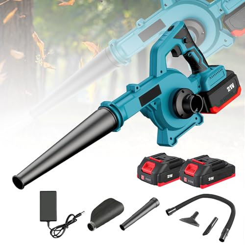 Souffleur de Feuilles 21V,souffleur Feuilles avec Batterie Et Chargeur,Moteur Brushless,6 Modes de Vitesse, souffleur Jardin san Fil pour Jardin, Terrasse, Voiture, Nettoyage des Recoins (2 batteries)