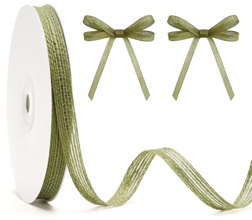 KINGLAKE Hessian Jute Ribbon, Sage Green Burlap Ribbon, 10mm x 20 Yards Christmas Ribbons for Gift Wrapping, Wedding Decoration, DIY Crafts, Floristry