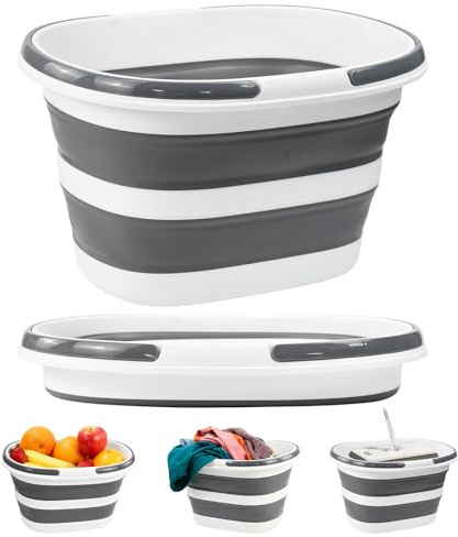 Ulluthu Secchio Pieghevole con Manico, Secchio Pieghevole da 16 Litri Catino Pieghevole Multiuso Lavabo Portatile Plastica Facile Da Pulire Con Maniglia per Campeggio Pesca Pulizia della Casa(grigio)