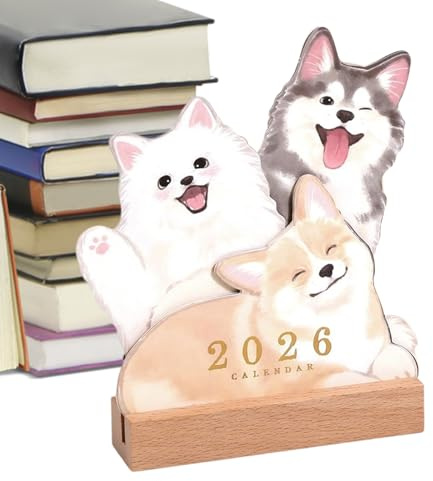 Liakyunf Calendrier De Bureau | Thème Animalier Mensuel Planificateur 2026 - Design Chiot Chaton Base En Bois Planning Quotidien Agenda Scolaire Pour Enseignant Salle De Classe Bureau À Domicile