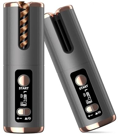Fer a Boucler Cheveux Automatique Sans Fil Fer a Friser avec 6 Réglages de Température & Minuteur, Boucleur Céramique USB Rechargeable, Anti-brûlure, pour Cheveux Longs Courts