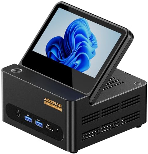 AOOSTAR G-FLIP Mini PC Ryzen 7 H 255(fino a 4,9GHz), Barebone Mini Desktop Computer con schermo HD da 5 Senza RAM Senza M.2 SSD, Micro PC da gioco OCuLink/4K HDMI/2xUSB4/2x2,5G LAN per ufficio,casa