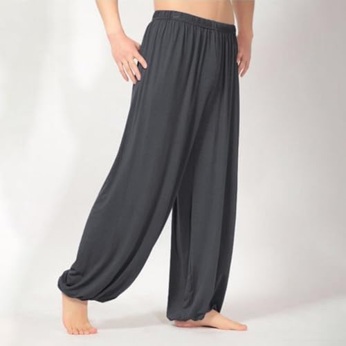Kung Fu Trousers for Men, Breathable Summer Tai Chi Pants in Loose Fit, Martial Arts Uniform in Polyester, Compatible with Shaolin Wing Chun Practice(XL Dark grey)