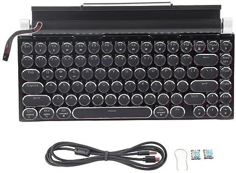BSTCAR Tastiera per Macchina da Scrivere 83 Tasti Tastiera Meccanica Bluetooth Wireless Vintage con Cappuccio Rotondo in Metallo (Nero)