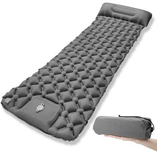 SilverChry Materassino Gonfiabile Campeggio con Cuscino, 190 * 60 cm Letto Singolo Gonfiabile Pieghevole, Inflatable Mattress, Gonfiabile con Azionamento a Pedale, per Campeggio, Viaggi, Spiaggia