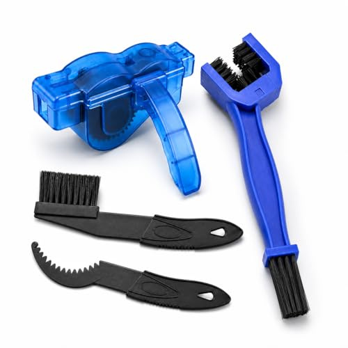 4 en 1 - Limpiador de cadena de bicicleta con cepillo de cadena, rascador de piñones y cepillo de limpieza azul, dispositivo de limpieza de cadenas para bicicleta para un cuidado rápido de la cadena
