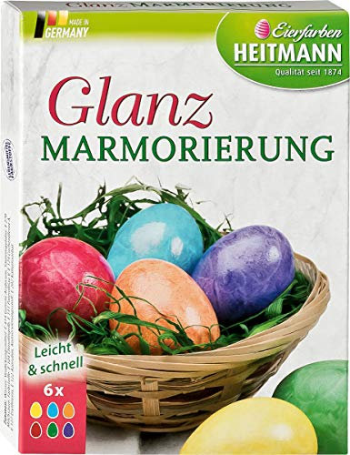 HEITMANN Oster-Eierfarbe 6 Stück Glanz Marmorierfarben gelb rot grün orange blau Flieder