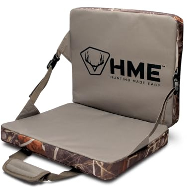 HME Durable Portable Compact Comfortable Weather-Resistant Versatile Hunting Folding Seat Foam Cushion with Adjustable Straps and Storage Pocket