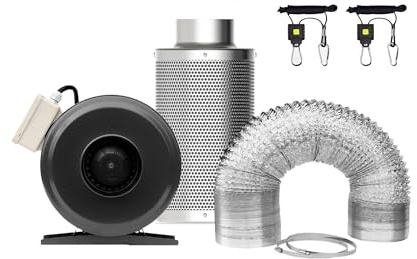 Sunstream 4 Inch 300 CFM Inline Fan 4 Inch Carbon Filter and 25 Feet 7.6M Ducting Combo All-In-One Ventilation Kit for Grow Tent