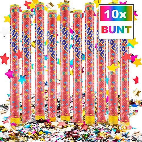 GOODS+GADGETS Konfetti-Kanone Konfetti-Shooter Party Popper Konfettikanone - XXL 100 cm Bunt - 10 Set