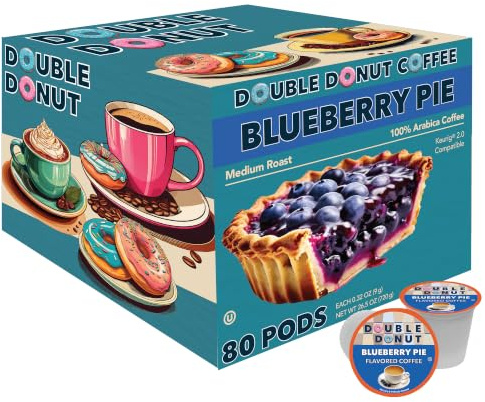 Double Donut Coffee Blueberry Coffee in Single Serve Pods, Flavored Coffee For the Keurig K Cups Brewer, 80 Cups