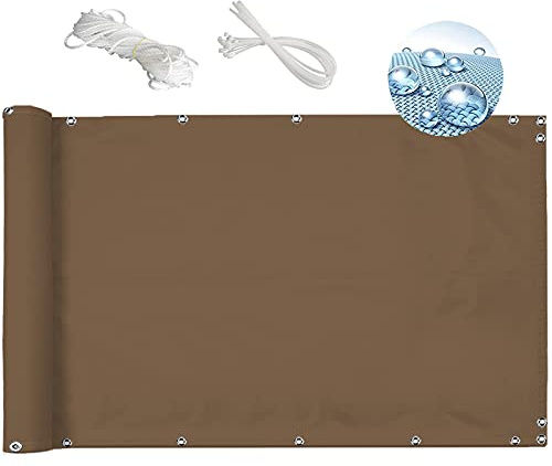MEEYI Pantalla para Balcon Jardin 1.5x13m Pantalla privacidad Malla ocultación Muchas Pantalla para balcón protección Revestimiento para balcón Alta Densidad Tela Resistente al Agua con Cable-Caqui