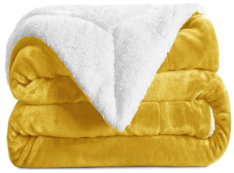 Aspire Homeware King Size Sherpa Fleece Blanket Reversible Bed Throws Blankets for Sofas Soft Fluffy Thick Large Blanket Microfiber Sofa Throw, Ochre, 200 x 240 cm