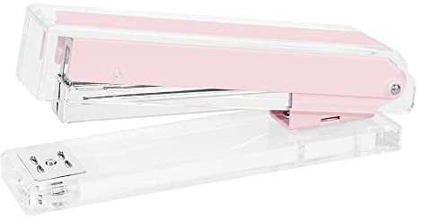 Pink Stapler Clear Acrylic Body Desk Staplers with Large Capacity Non-Slip No-Jam Desktop Stapling Tools for Office Home Desk Accessories Supplies