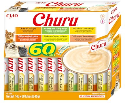INABA Churu Katzenleckerlis Liquid Snack Variety Box mit Huhn | Getreidefrei, Zuckerfrei, ohne künstliche Aromen | 100% natürliches Fleisch, Premium Katzensnacks aus Japan 60 x 14 g