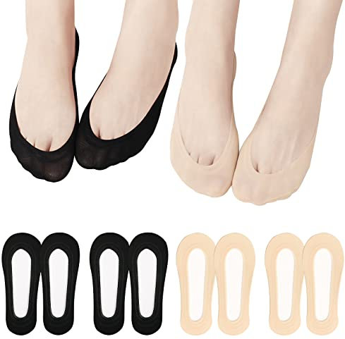 Füßlinge Damen, Ballerina Socken Damen Rutschfeste Invisible Socks Sneaker Socken Unsichtbare Sockn für Hohe Absätze Bootsschuhe (DE/NL/SE/PL, Numerisch, 39, 42, Regular, Regular, Schwarz+Nackt)