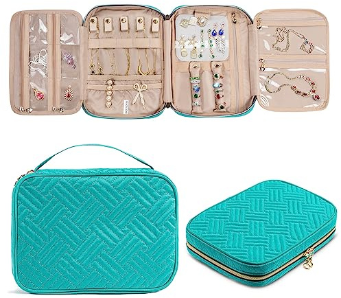 SFYBYHEART Travel Jewelry Organizer Case, Jewelry Travel Bags for Women, Large Capacity Travel Jewelry Case for Tangle-Free Earrings, Necklaces, Rings Storage, Travel Accessories,Teal
