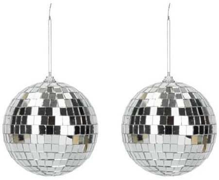 Party Pro 3330910, Lot de 2 Petites Boules à facettes 10cm à Suspendre, Argent
