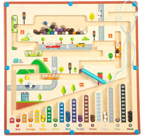 Smartwo Montessori Spielzeug ab 3 4 5 6 Jahre, Magnetspiel Labyrinth zum Farben & Zahlen Lernen, Magnetische Stadtlabyrinth Holzspielzeug, Kinder Reisespiele Sortierspiel, Geschenk für Mädchen Jungen