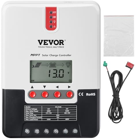 VEVOR 20A 12/24 V MPPT Solarladeregler Solarregler Solarmodul Laderegler mit LCD-Bildschirm RS232-Schnittstelle, externes Bluetooth-Steuermodul (optional) Ladereglerzubehör