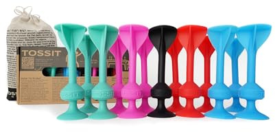 TOSSIT Juego Dardos de Silicona Ventosa - Juega con Familia y Amigos, Modos Petanca o Bocha y más! Ideal Interior Exterior, Diversión Portatil Todas Las Edades! Family Pack: 4 Colores + 1 Negro