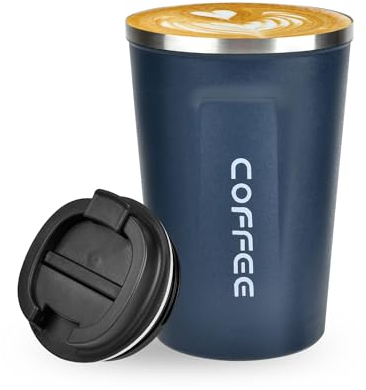 Lychico Coffee Travel Mug, 380ml Insulated Coffee Cup with Leakproof Lid, Reusable Stainless Steel Double Wall Vacuum Thermaol Mug/to Go Cups for Hot Cold Drinks, Navy