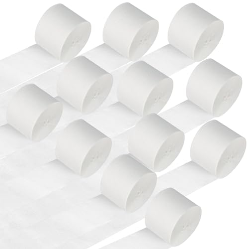 12 Rollen Krepppapier Weiß, 4.5cm x 25m Kreppbänder Weiß, Floristenkrepp Crepe Papier Basteln, Crepe Luftschlangen Streamer für Hochzeit, Geburtstag, Party Dekoration