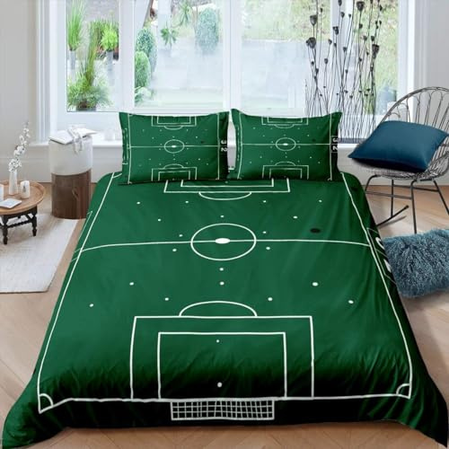 Sxakswol Copripiumino Singolo 155x200 Campo da Calcio 3D Copripiumino Tema Sportivo Verde Set Biancheria da Letto 3 Pezzi Copri Piumino Morbido Microfibra Copripiumone con 2 Federe v8444