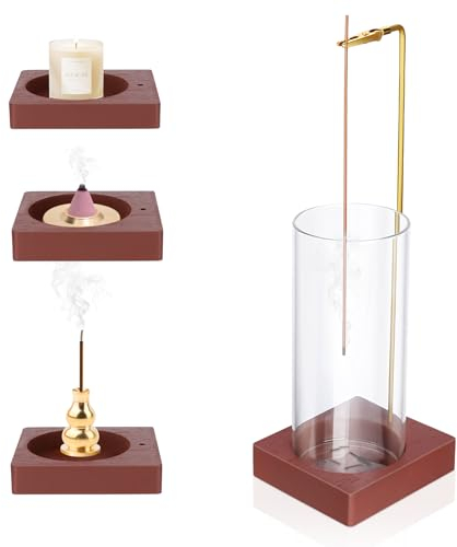 PBUSPU Holz Räucherstäbchen Halter, Räucherstäbchenhalter mit Abnehmbarem Aus Glas Modern Style Weihrauchbrenner Ideal für Meditation Yoga,Deko Schlafzimmer, Heimbüro