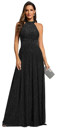 Ever-Pretty Robe de Soiree Femme Longue Épaules Dénudée Plissé sans Manches Taille Empire Scintillante Noir 44