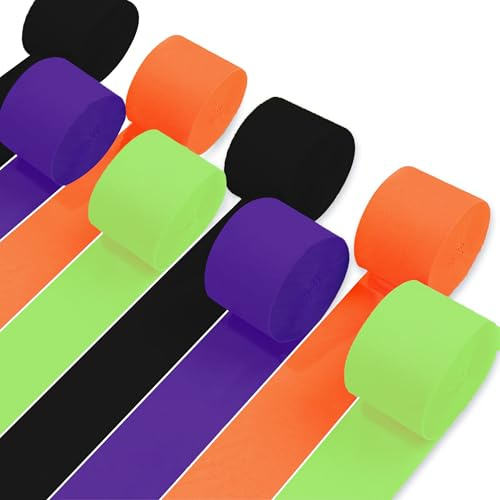 8 rollos de serpentinas de papel crepé de Halloween, color morado, verde, naranja, negro para decoraciones de fiesta de Halloween, cumpleaños, baby shower, revelación de género, decoraciones de fiesta