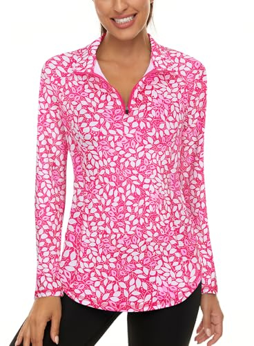 Akiooue Womens Long Sleeve UPF 50+ Running Tops 1/4 Zip Gym Sports Workout Cycling Golf Shirts