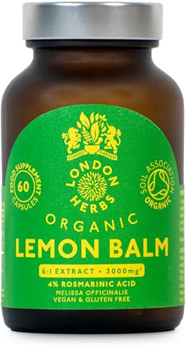 Organic Lemon Balm Extract | Standardised for 6% Rosmarinic Acid | 60 Vegan Lemon Balm Capsules (Melissa officinalis Leaf Extract) Made in The UK