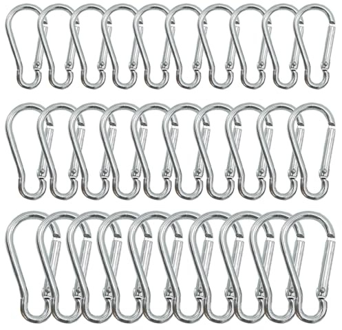 Eupneicu Set Di 30 Moschettoni, 3 Dimensioni-41mm/46mm/59mm, Clip Gancio A Molla Fibbia Appesa, Moschettone Per Amache, Campeggio, Pesca, Tende Da Sole [Argento]
