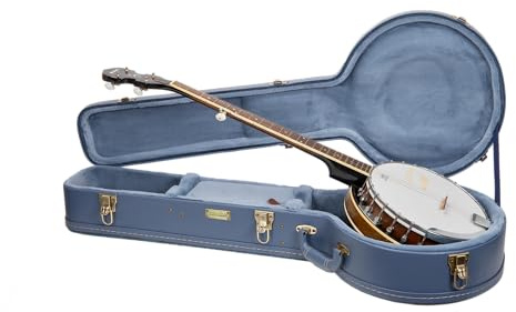 Crossrock Relief Series - Caja de madera para banjo resonador de 5 cuerdas, con superficie altamente texturizada, forro polar de imitación de visón, cierres de acero inoxidable, azul humo (CRW630BJSB)