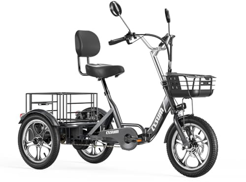 Triciclo Elettrico Da Carico, Bicicletta Elettrica a Tre Ruote, Cargo Electric Tricycle Pieghevole Per Adulti Anziani, 16*2.3 Ruota Monoblocco, Li-Batteria 48V 1056Wh Chilometraggio 120-150km