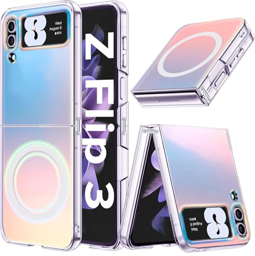2Buyshop Cover per Samsung Galaxy Z Flip 3 Custodia con Mag-Safe Antiurto con Effetto Iridescente Opaca Protezione Custodia Anti Graffio Retro Rigida in PC Cover per Samsung Galaxy Z Flip 3 Case