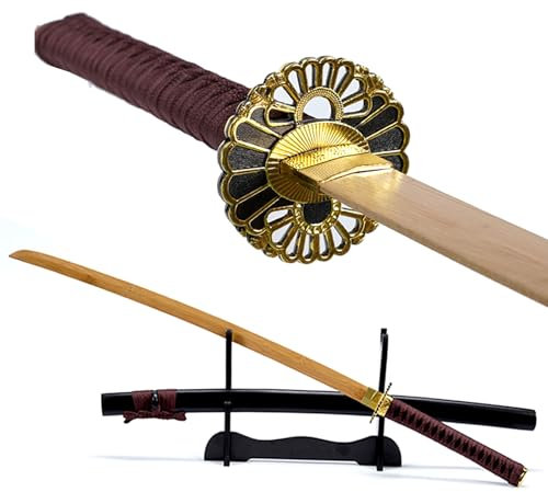 HJHUUA Spada da Samurai Giapponese in bambù - Spada Katana Tradizionale in Legno - Bokken Fatto a Mano per Regali,Giochi di Ruolo,Oggetti di Scena,Allenamento di Kendo - 103 cm