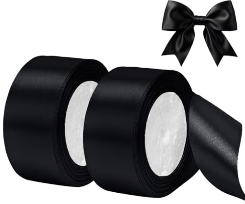 2 Rollos Cinta de Satén Ancho 40mm Noir, 22 Metros Lazos Color Negro 4cm para Pastel, Cinta de Raso Satén Negro Corte Fácil, Noir Ruban Cadeau para Navidad, Coche, Manualidades, Ramo de Novia