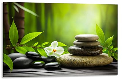 LuxHomeDecor Giardino zen con pietre - Quadro Stampa su Tela con Telaio in legno - 90x60 cm