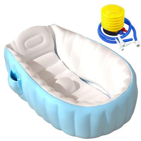 JIEBWCHA Bañera inflable para bebé, bañera inflable para ducha con bomba de pie, lavabo plegable antideslizante para cuarto de bebé, baño interior, exterior, hogar, hotel, viaje de vacaciones