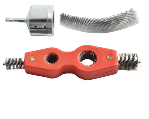 Nettoyeur de tuyaux en cuivre pour perceuse avec poignée hexagonale, 15 mm et 22 mm, double taille pour plomberie et nettoyage de tubes métalliques, comprend une batte 4 en 1 (15 mm + 22 mm)