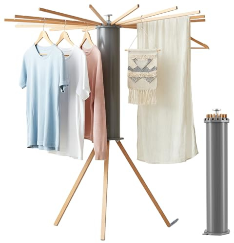 EVERGOODS Wooden Clothes Airer – Foldable & Portable Laundry Drying Rack, Extendable and Space-Saving Clothes Horse, Sturdy Drying Stand for Balcony, Bathroom, Living Room & Utility Room