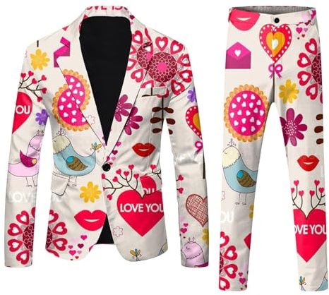 2026 Conjunto de traje de San Valentín para hombre con impresión digital 3D para San Valentín, chaqueta ligera de negocios,, Rosa., XL