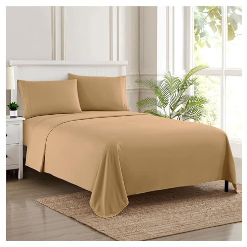 Sweet Home Collection Luxury Bedding Set with Flat, Fitted Sheet, 2 Pillow Cases, Microfiber, Taupe, California King