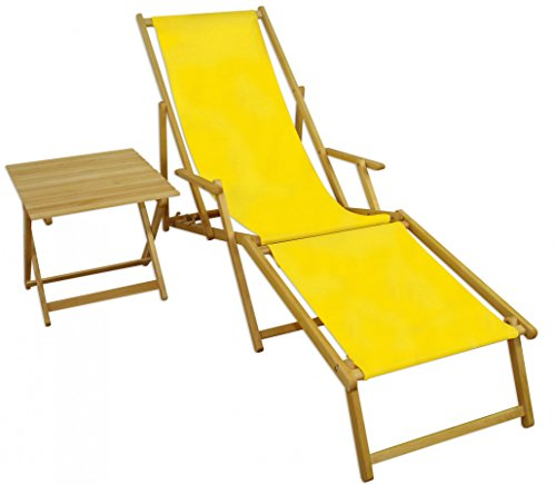Erst-Holz Liegestuhl gelb Strandliege Tisch Sonnenliege Relaxliege Deckchair Buche hell Fußteil 10-302NFT