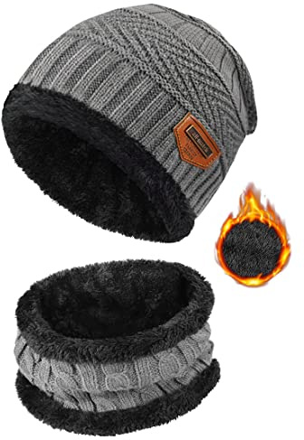 heekpek Gorro Invierno Hombre con Bufanda, Calentar Sombreros Gorras Beanie de Punto Gorro y Bufanda Invierno Hombre Beanie con Bufanda