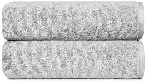 Amazon Basics 2 Piece Quick-Dry Oversize Bath Towel, 100% Cotton, 54 x 30, Platinum